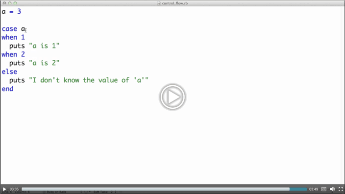 A screenshot from the Control Flow video demonstrating a case statement.
