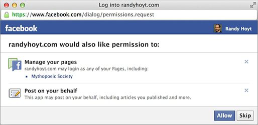 Screenshot: Granting Permissions to a Facebook App