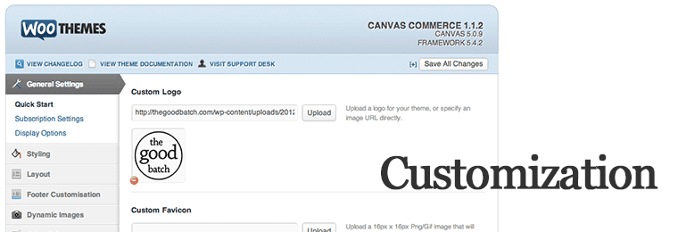 Screenshot of the WooThemes Canvas Theme Options Page