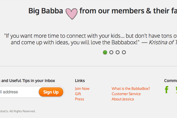 babaco website homepage testimonials slider