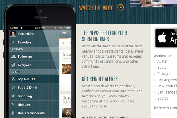 spindle iphone app website homepage demo