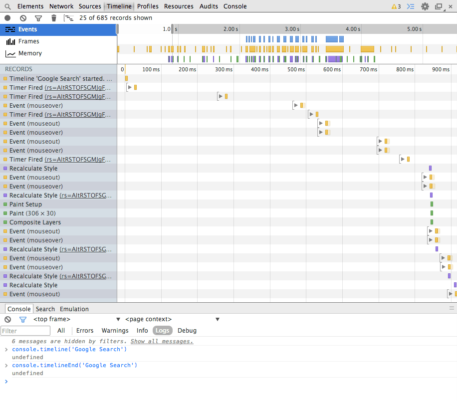 使用console.timeline()在Chrome创建时间轴日志