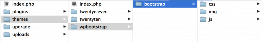 Screenshot showing bootstrap inside of new theme folder