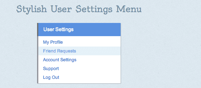 tutorial demo preview screenshot - user settings menu dropdown links css