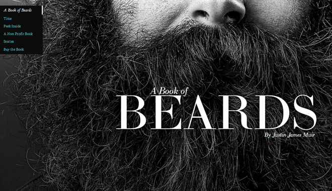 the book of beards website layout big photos background