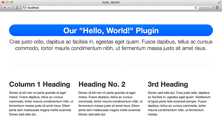 A screenshot of our web page before we run our "Hello, World!" plugin.