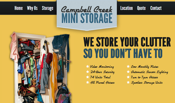 storage facility website fixed header footer