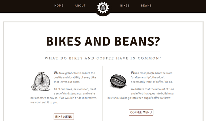coffee bicycles hub website layout fixed navbar