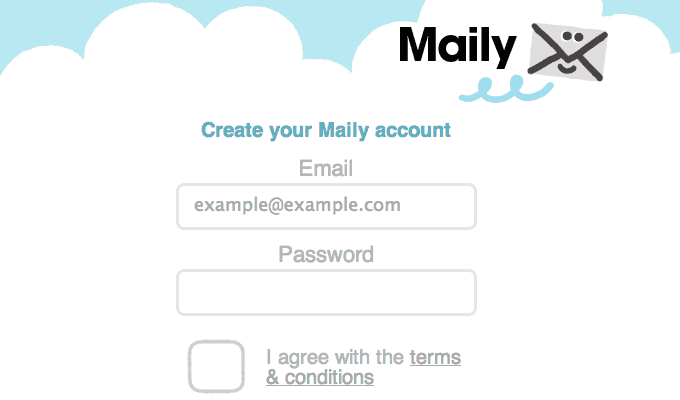 maily kids email internet startup register signup form