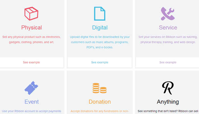 ribbon startup sales icons features homepage
