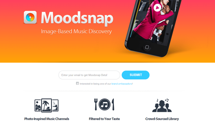 mobile app moodsnap website layout design icons features