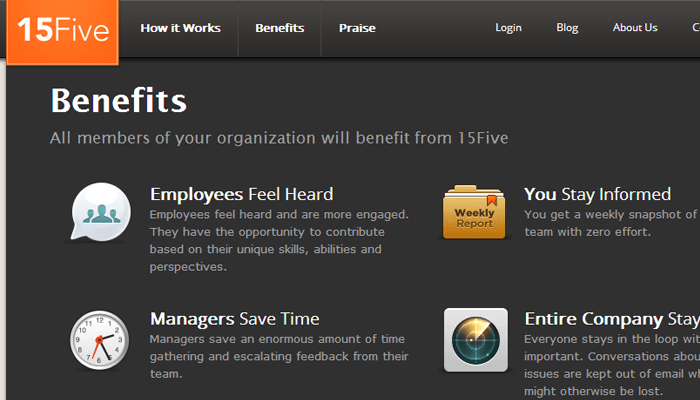 15five website employee engagement icons homepage details