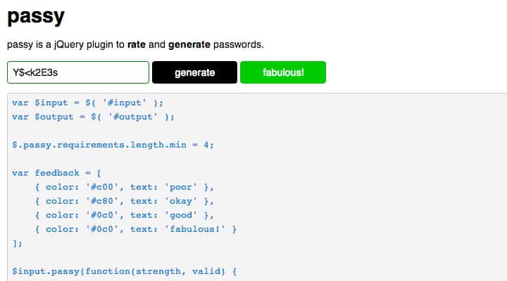 passy password generate strength jquery plugin screenshot