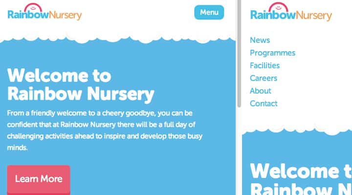 rainbow nursery website custom navigation responsive menu