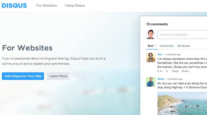 disqus website comments system homepage screenshot layout