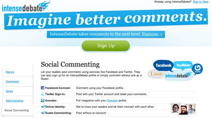 intensedebate homepage 2013 layout design commet system