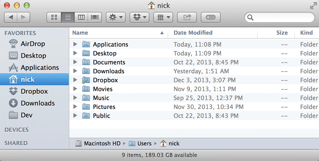 Screenshot of the Finder in Mac OS X.