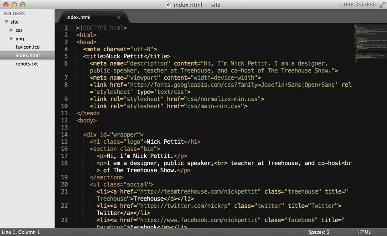 Screenshot of Sublime Text 2
