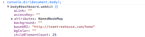 Using console.dir() to examine an HTML element.