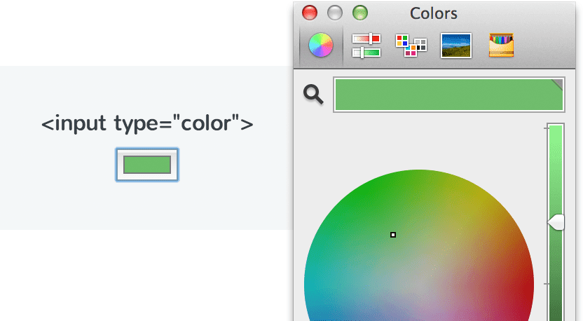 Screenshot of the input element with the type color, showing a color picker.