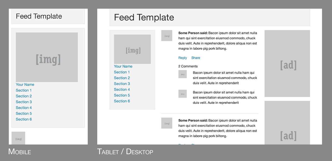 Screenshot of mobile and tablet/desktop layouts from ZURB Foundation template.