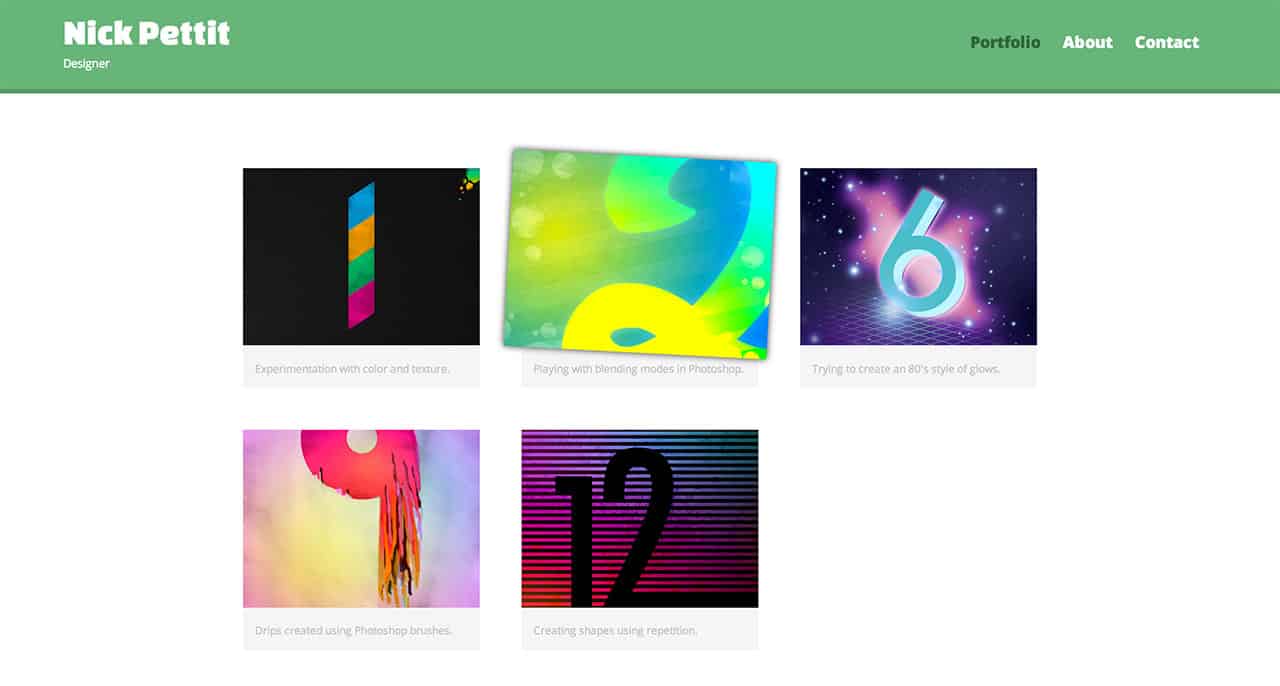 Screenshot of a photo gallery website after adding hover effects.