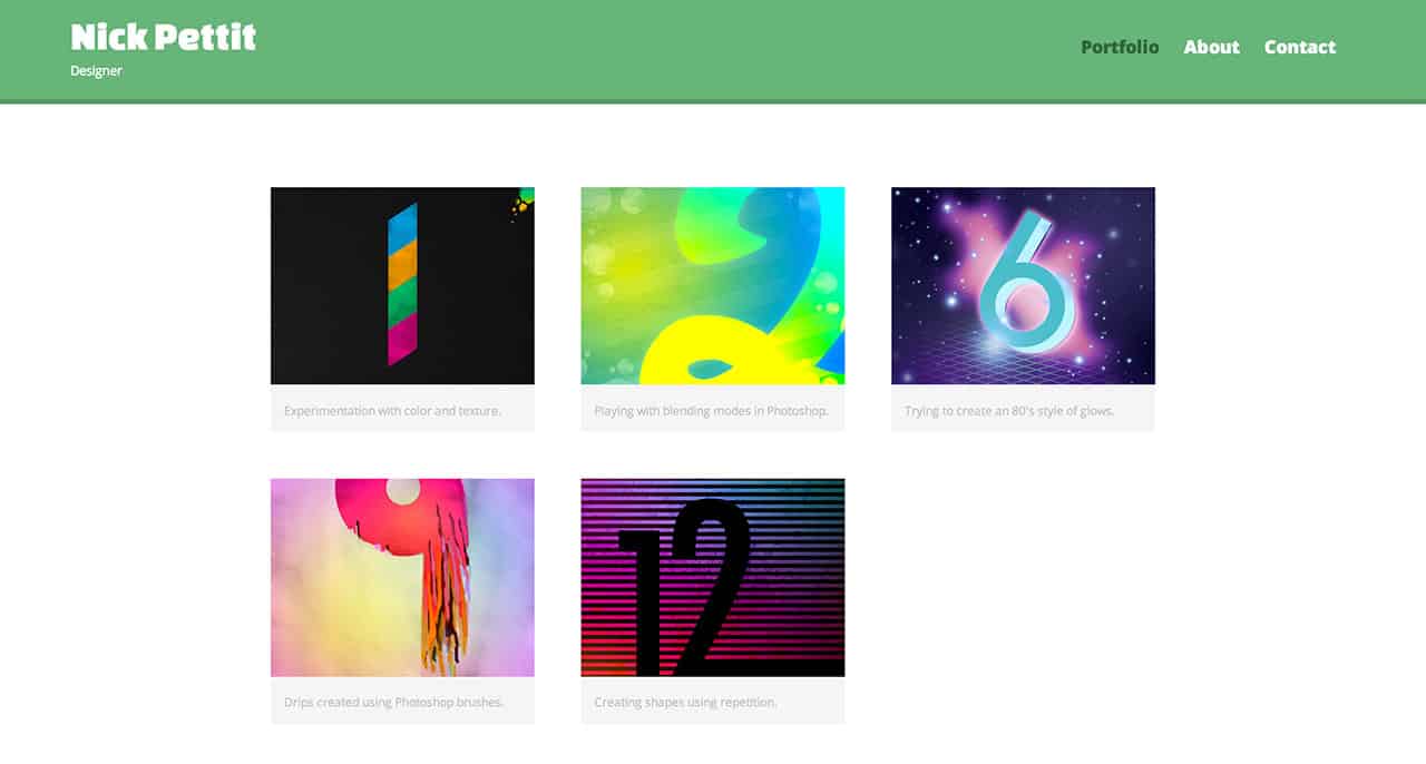 Screenshot of a photo gallery website before adding hover effects.