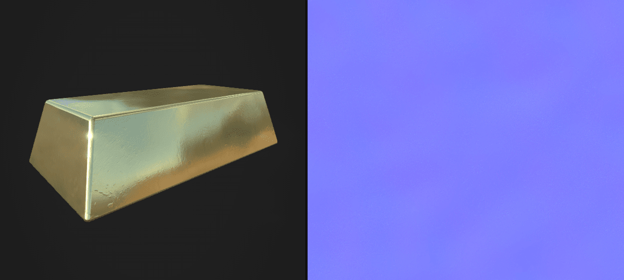 Screenshot of a gold bar with a detailed normal map.