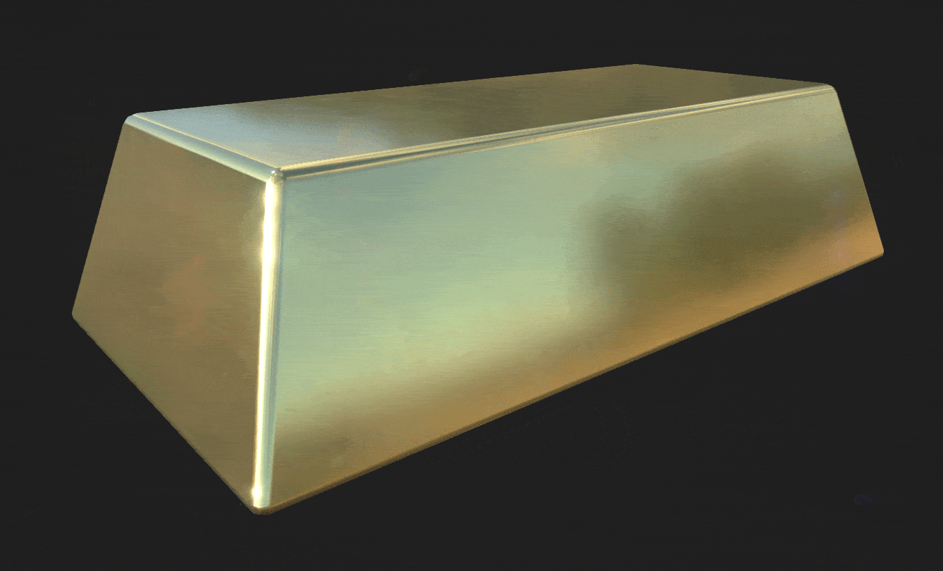 Animated gif of a gold bar with increasingly detailed normal maps.