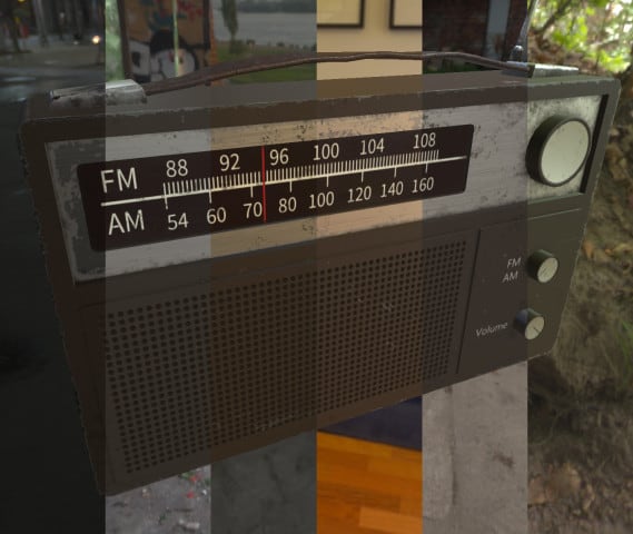 Screenshot of an old radio seen in six different lighting conditions.