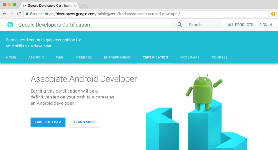 Google Developers Associate Android Developer Certification site