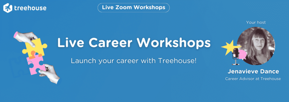 Banner promoting Treehouse's live Zoom career workshops.